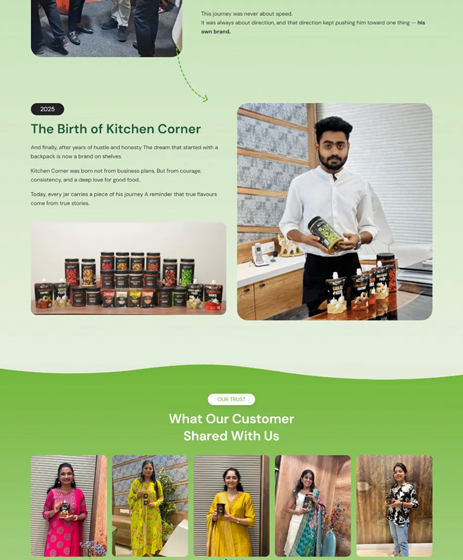 Kitchen Corner Brand Story and Customer Testimonials