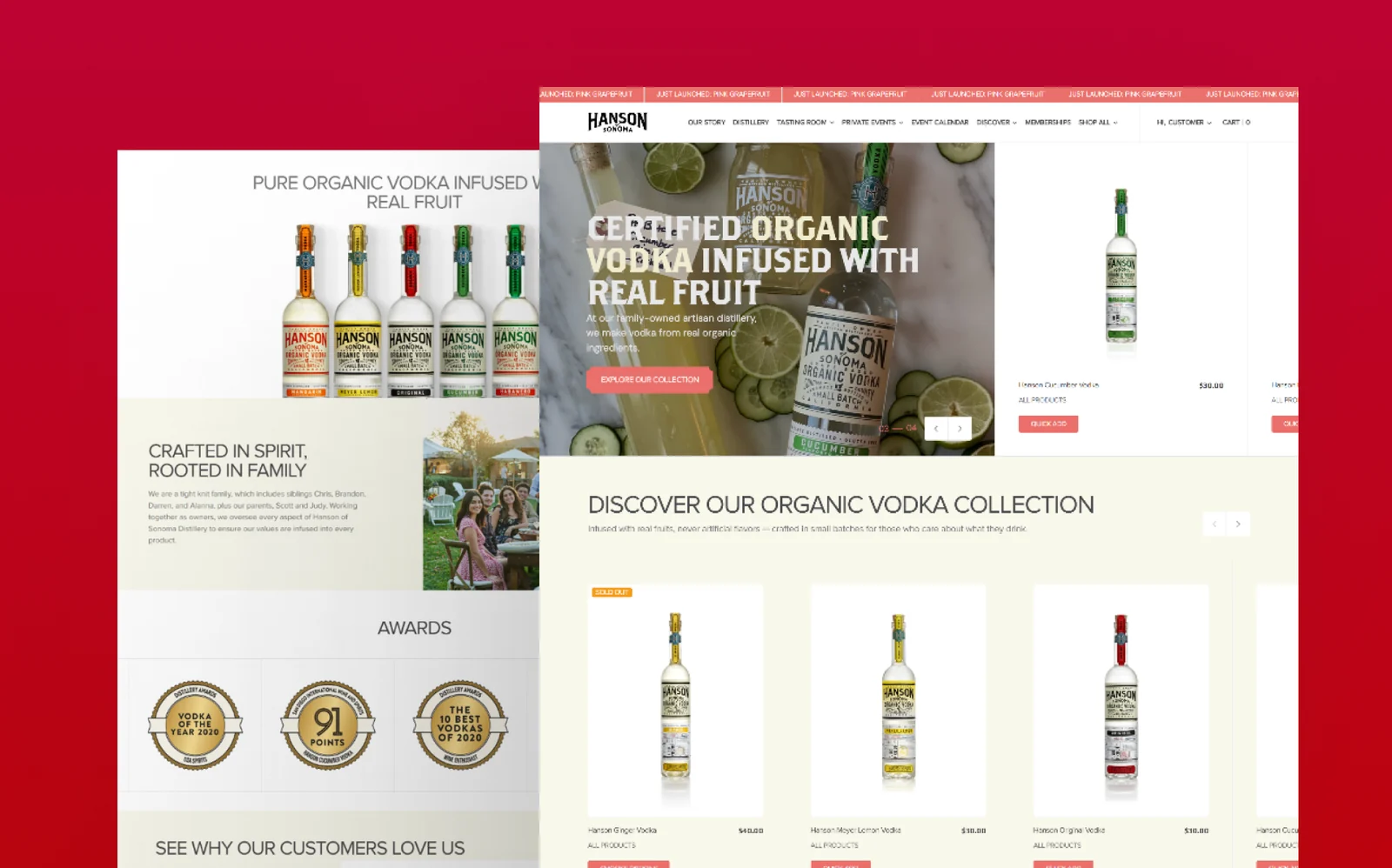Shopify storefront redesign, before and after